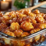 Baked sweet and sour chicken served on a plate with colorful vegetables.