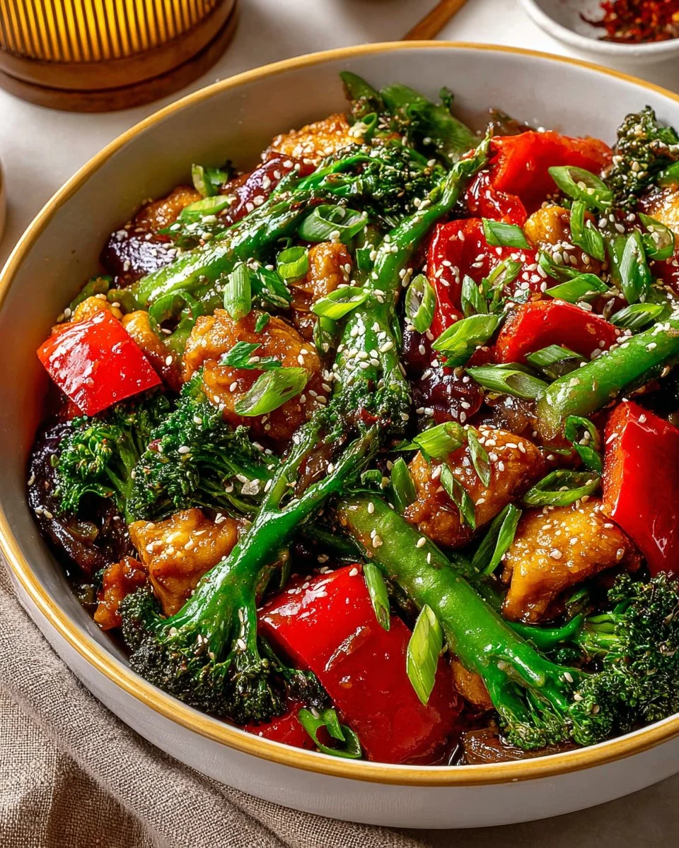 Dish of cashew chicken stir-fry with colorful vegetables in a bowl.