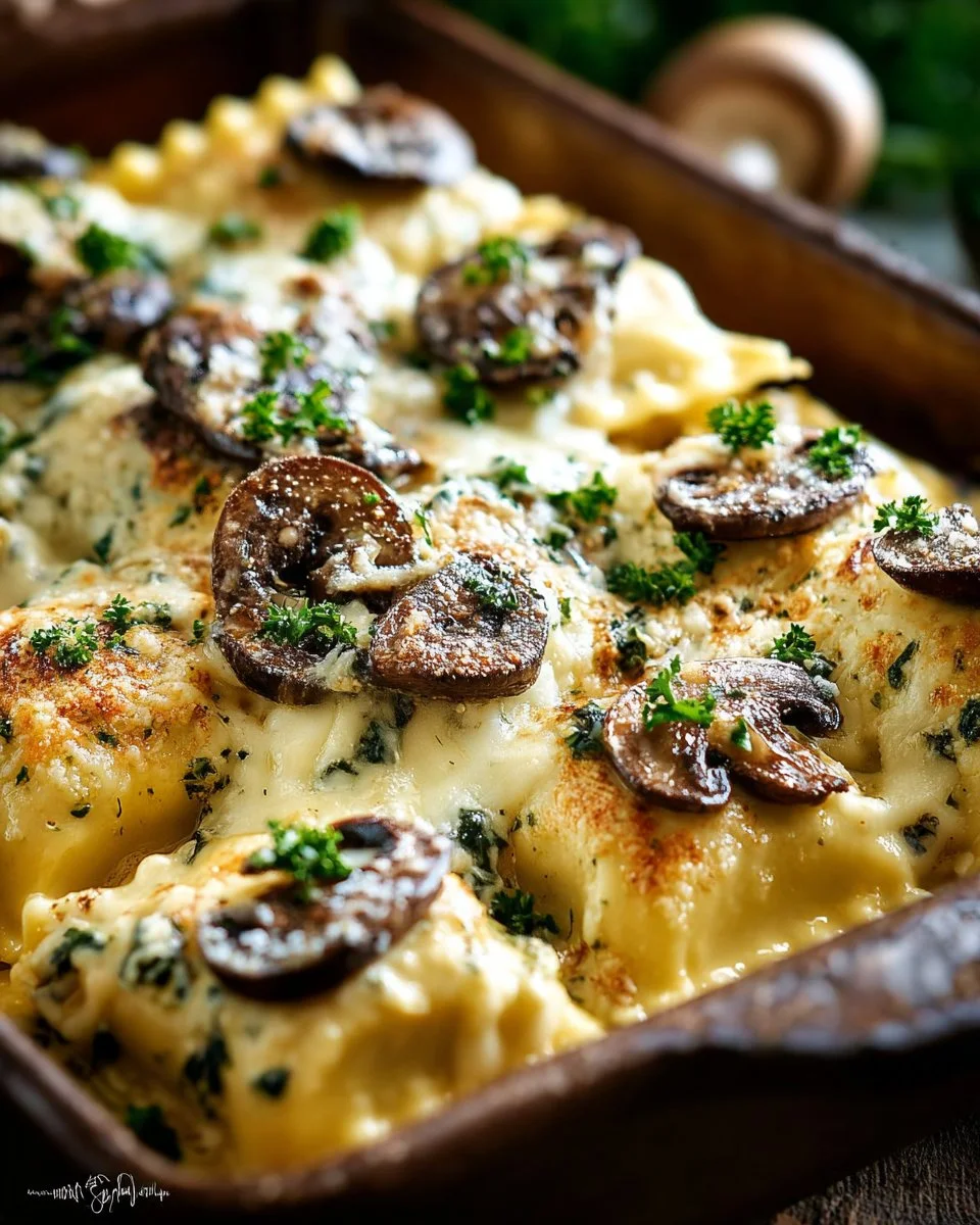 Chicken Alfredo roll ups with spinach and mushrooms ready to serve