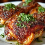 Crispy baked chicken thighs served with herbs and spices