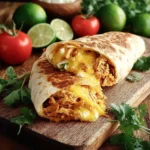 Crispy chicken burrito with creamy chipotle sauce on a plate