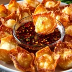 Delicious crispy crab rangoon served with dipping sauce