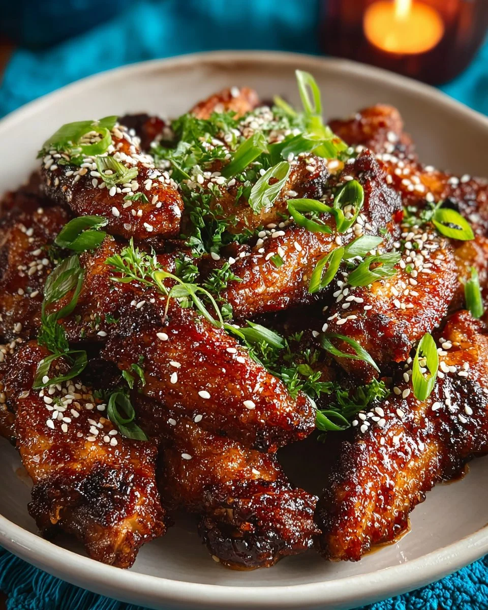 Crispy honey garlic chicken wings glazed with sweet sauce.