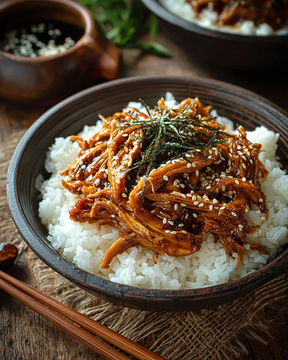 Delicious Crock Pot Teriyaki Chicken served with rice and vegetables