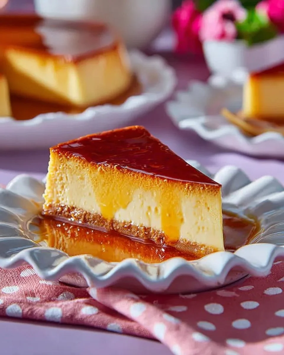 Deliciously creamy easy caramel flan topped with golden caramel sauce.