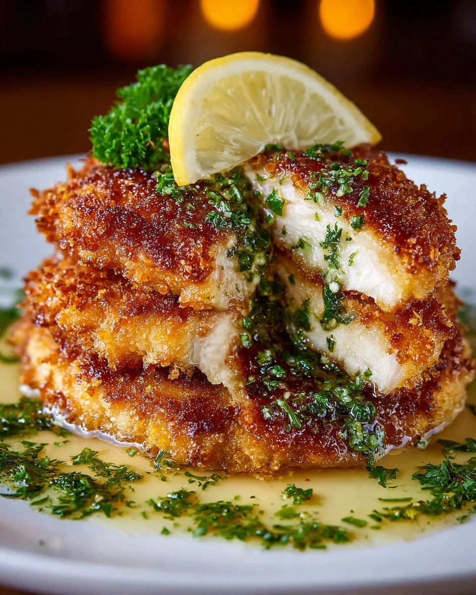 Garlic butter stuffed chicken breasts ready to serve with herbs and spices