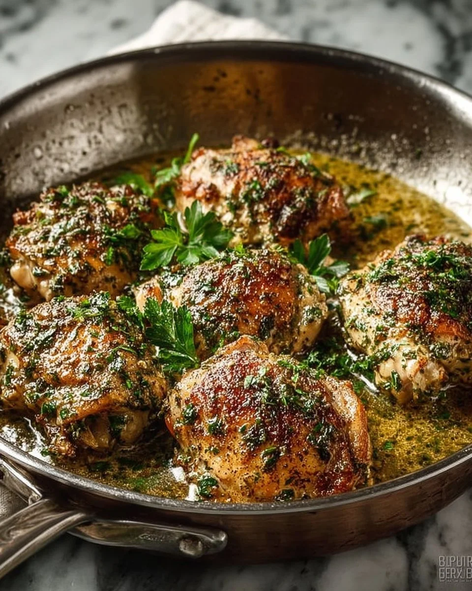 Delicious Herb Butter Chicken Thighs garnished with fresh herbs and spices