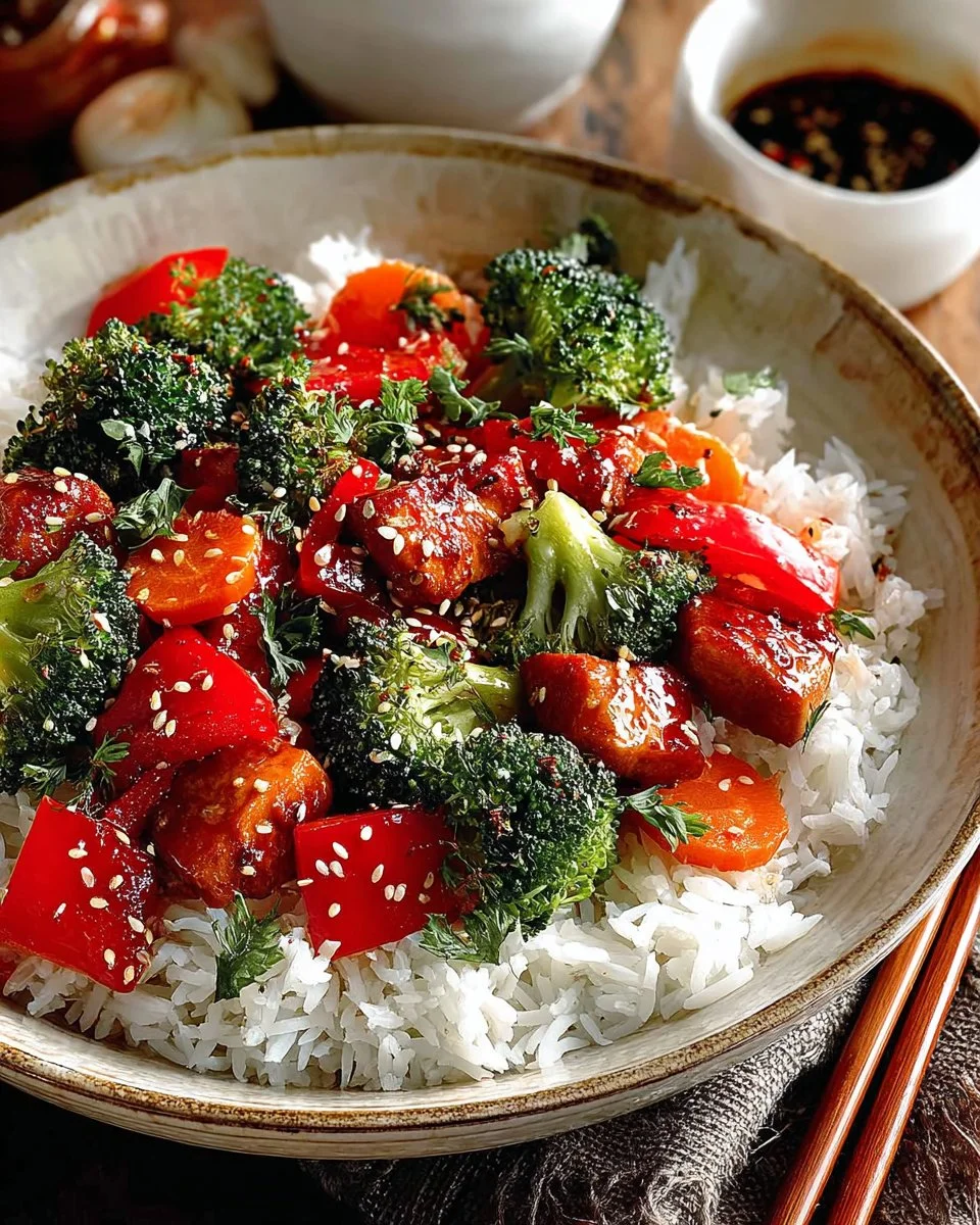 Delicious Honey Garlic Chicken Stir Fry with colorful vegetables
