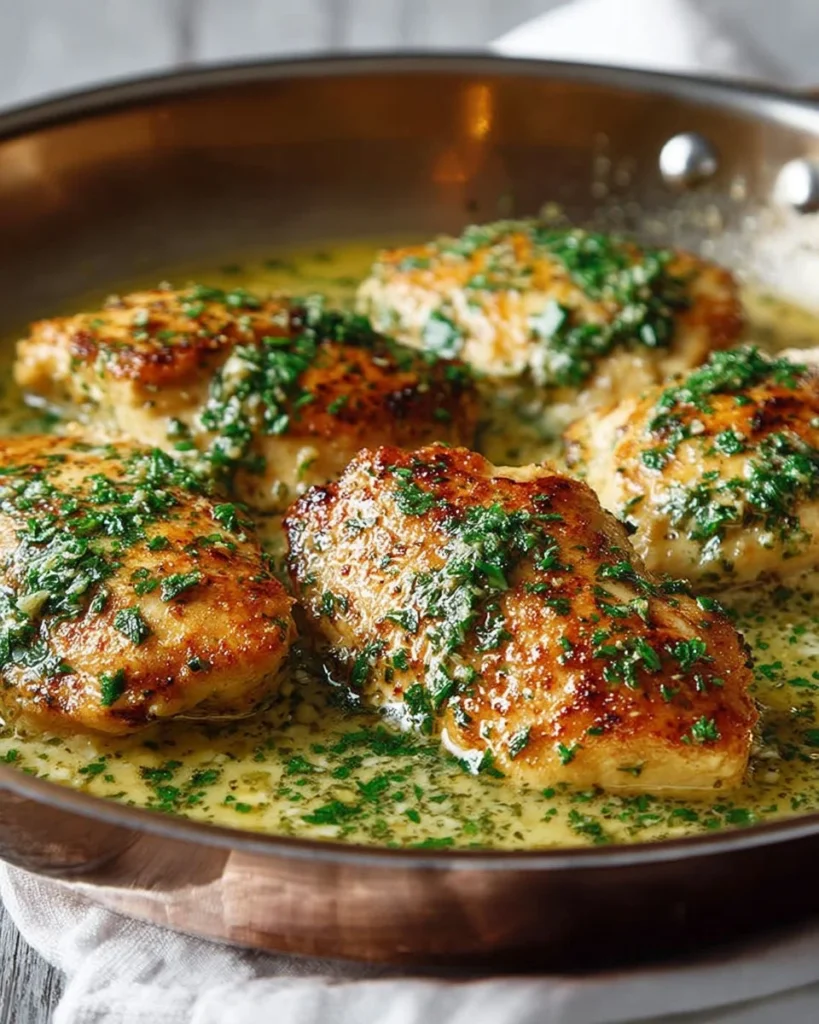 Delicious Lemon Butter Chicken served with fresh herbs and lemon slices.