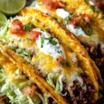 Delicious old school beef taco served with toppings in a tortilla