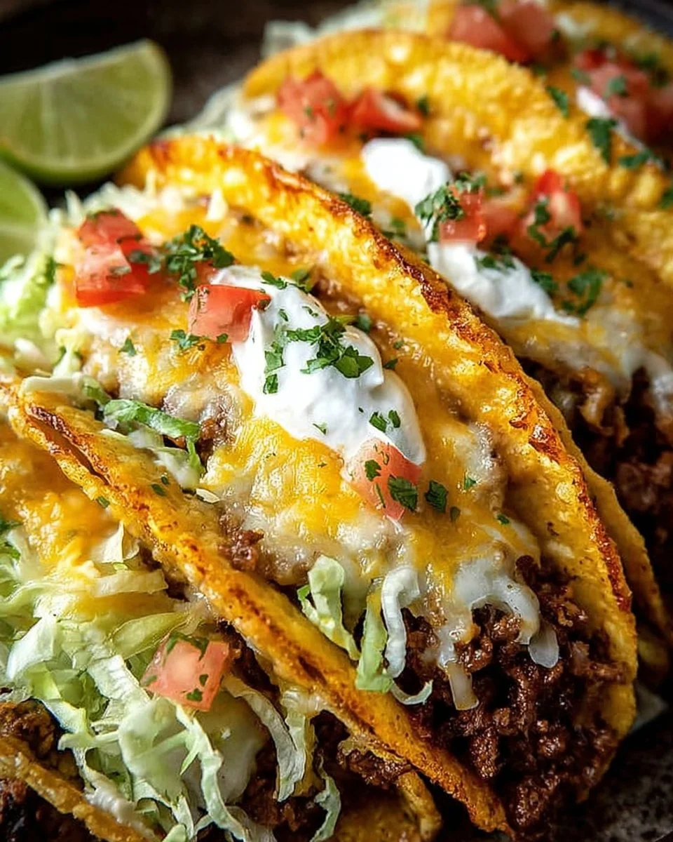 Delicious old school beef taco served with toppings in a tortilla