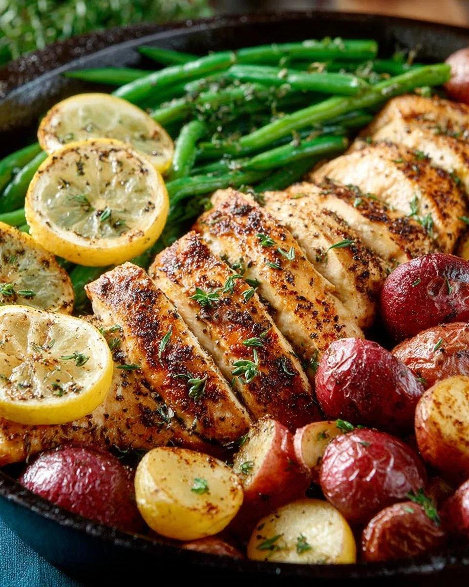 One-Pot Lemon Chicken with fresh vegetables ready to serve