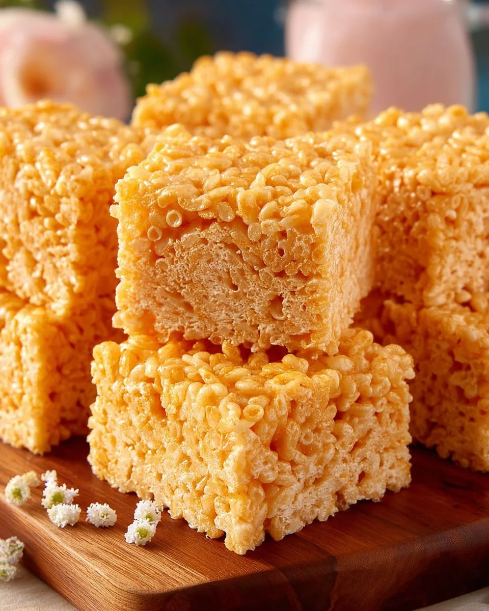 Delicious Peanut Butter Rice Krispies Treats arranged on a plate.