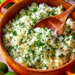 Delicious cilantro lime rice served in a bowl with fresh cilantro garnish.