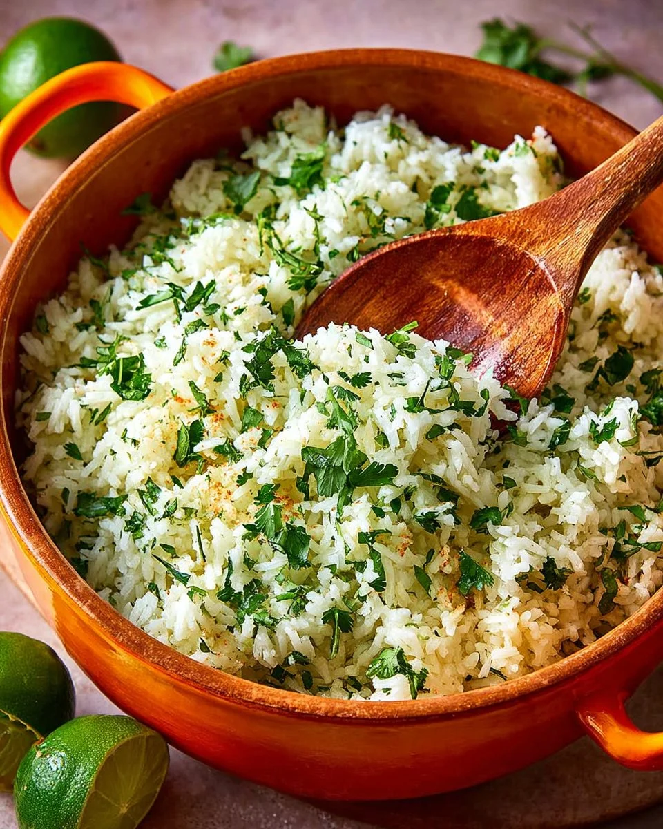 Delicious cilantro lime rice served in a bowl with fresh cilantro garnish.