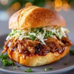 Delicious slow cooker BBQ pulled pork served in a sandwich