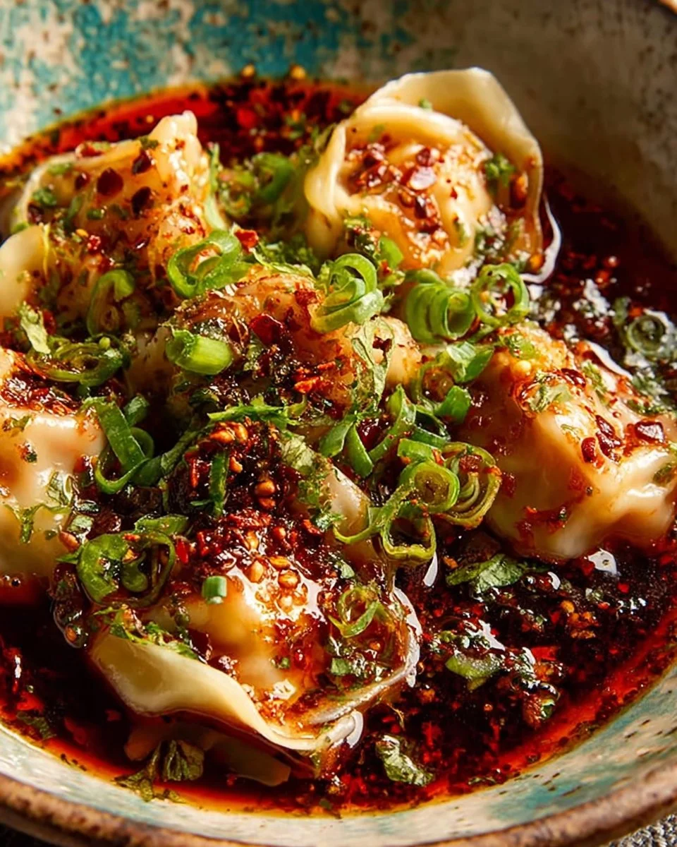 Delicious spicy wontons served at Din Tai Fung, showcasing bold flavors and exquisite presentation.