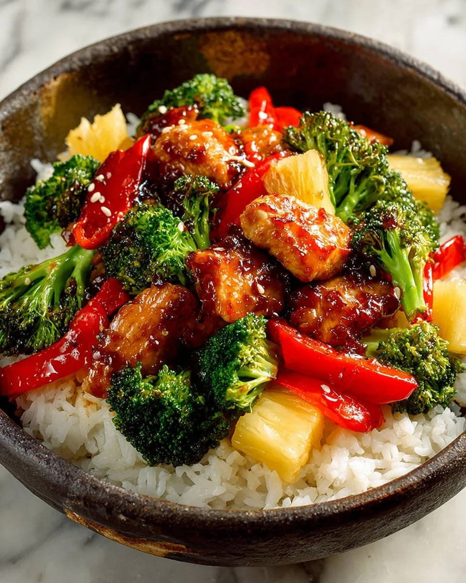 Delicious teriyaki chicken stir fry with colorful vegetables and savory sauce