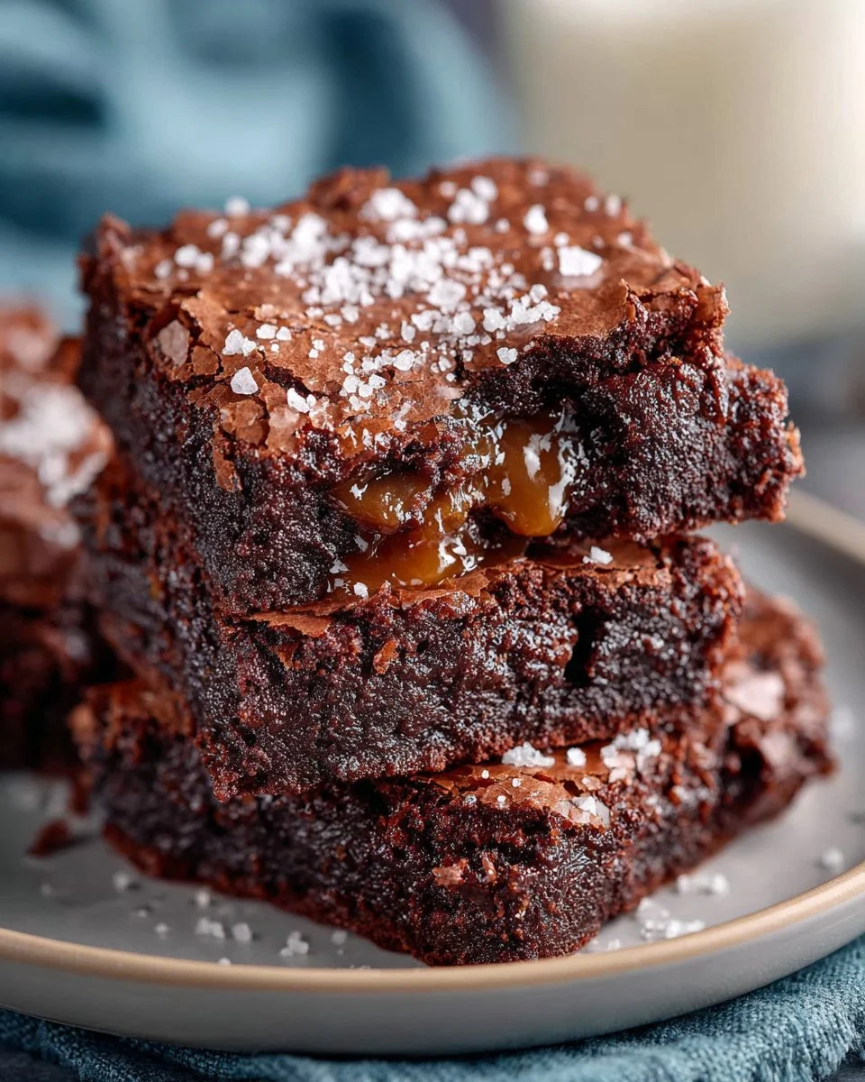 Delicious salted caramel brownies topped with flaky salt