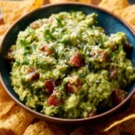 Bowl of fresh 5 minute salsa guacamole with tortilla chips