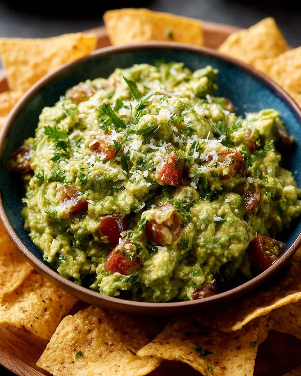 Bowl of fresh 5 minute salsa guacamole with tortilla chips