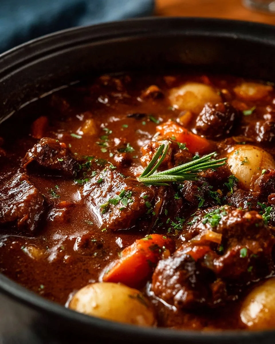 Delicious Beef Bourguignon with tender beef and rich burgundy sauce