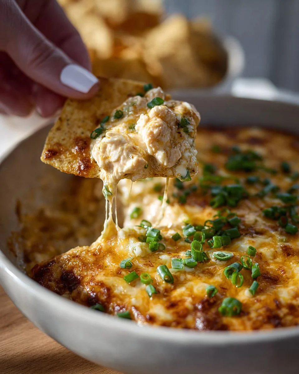 Delicious Buffalo Chicken Dip served in a bowl with tortilla chips