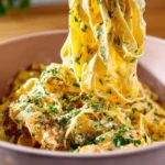 Creamy Chicken Alfredo pasta dish featuring succulent chicken and rich sauce.
