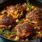 Chicken and sweet potato skillet with smoky maple-Dijon sauce