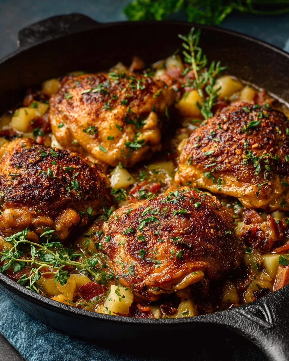 Chicken and sweet potato skillet with smoky maple-Dijon sauce