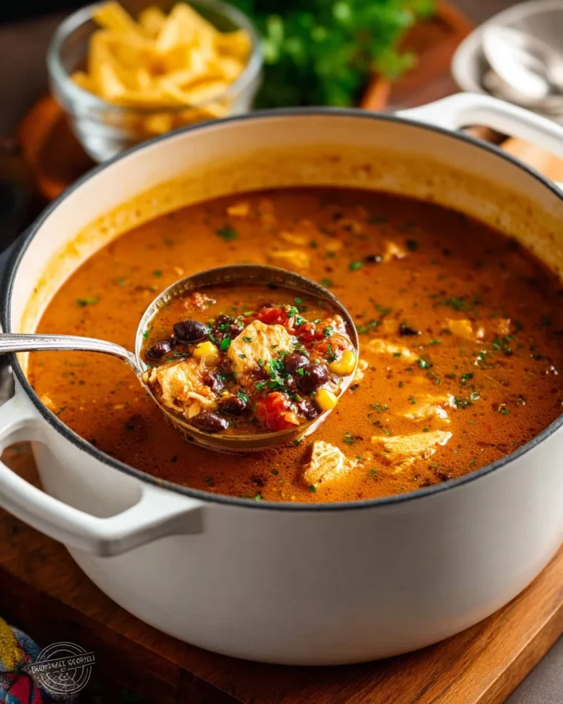 Delicious Chicken Enchilada Soup with vibrant ingredients in a bowl.