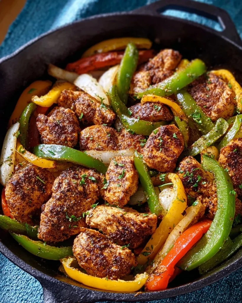 Delicious Chicken Fajitas served with colorful bell peppers and tortillas
