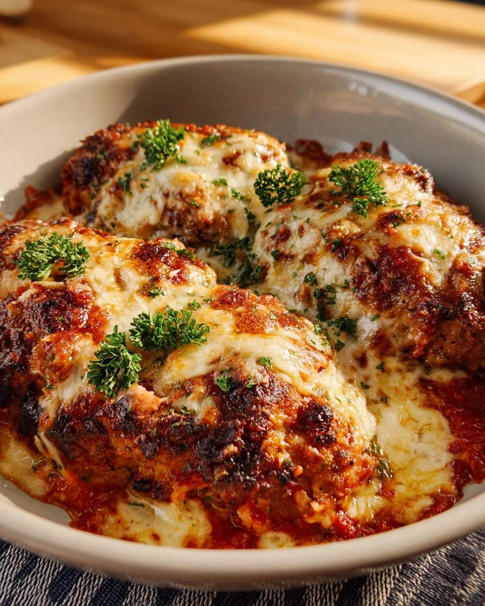 Delicious Chicken Parmesan dish with crispy breading and rich marinara sauce
