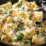Creamy Crock Pot Chicken Alfredo dish served with pasta