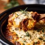 Delicious Crockpot Lasagna cooking in a slow cooker