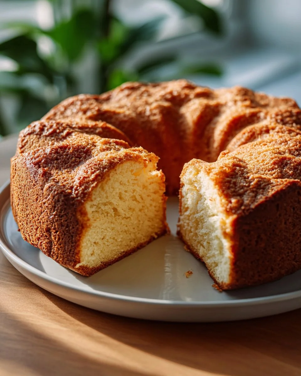 Easy cream cheese pound cake freshly baked and served on a plate
