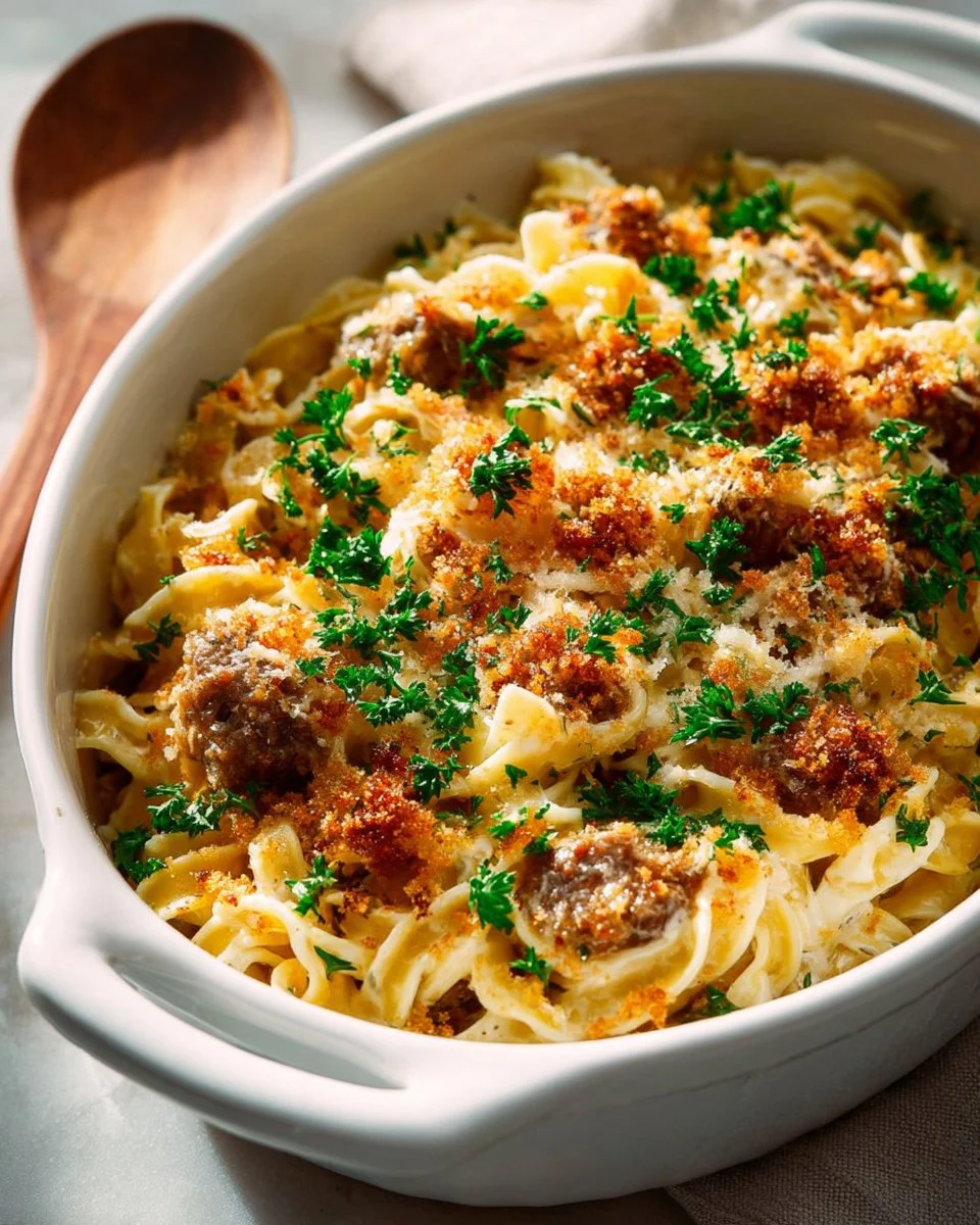 Delicious easy creamy chicken mushroom casserole served in a baking dish