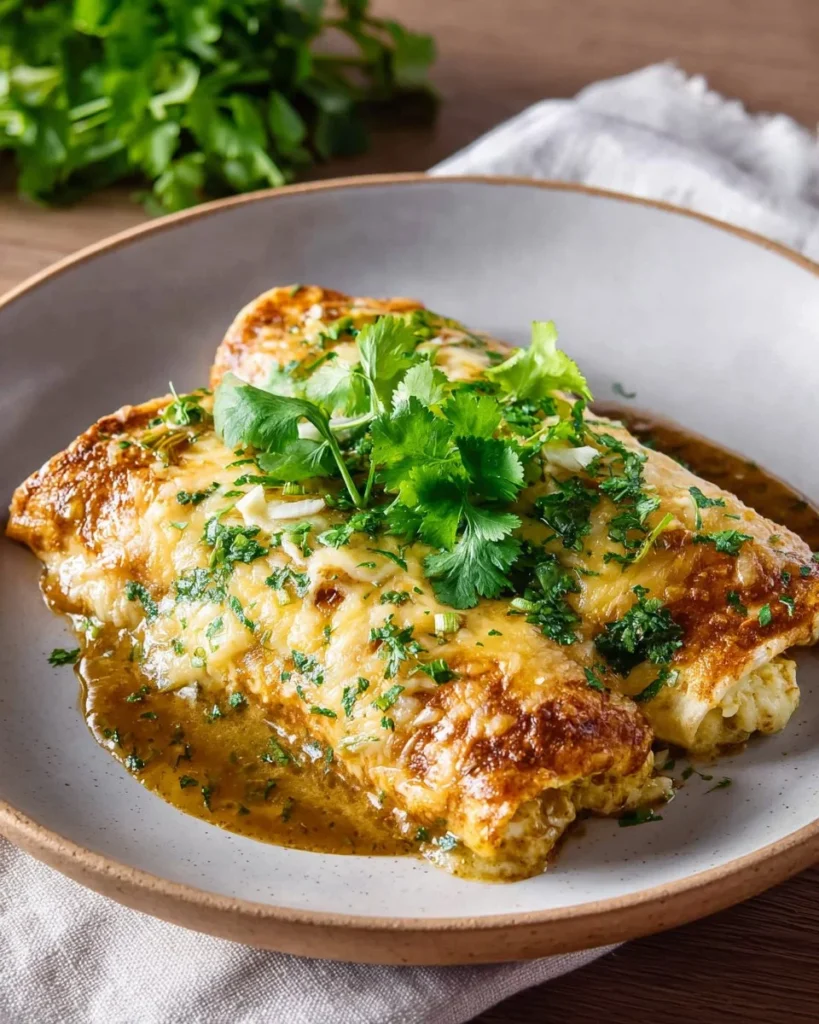 Delicious enchiladas topped with flavorful green sauce