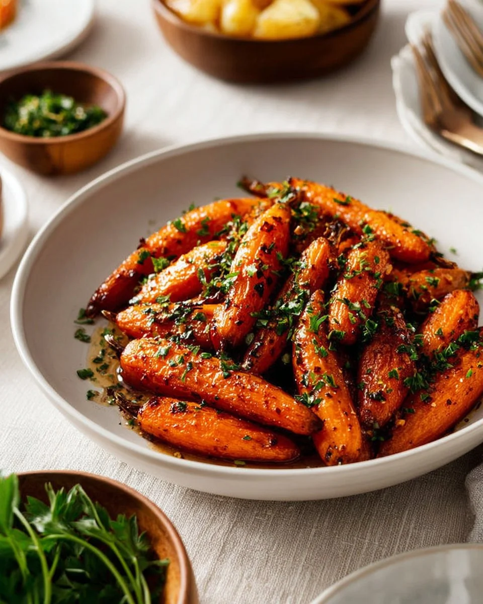 Delicious honey glazed carrots served as a side dish
