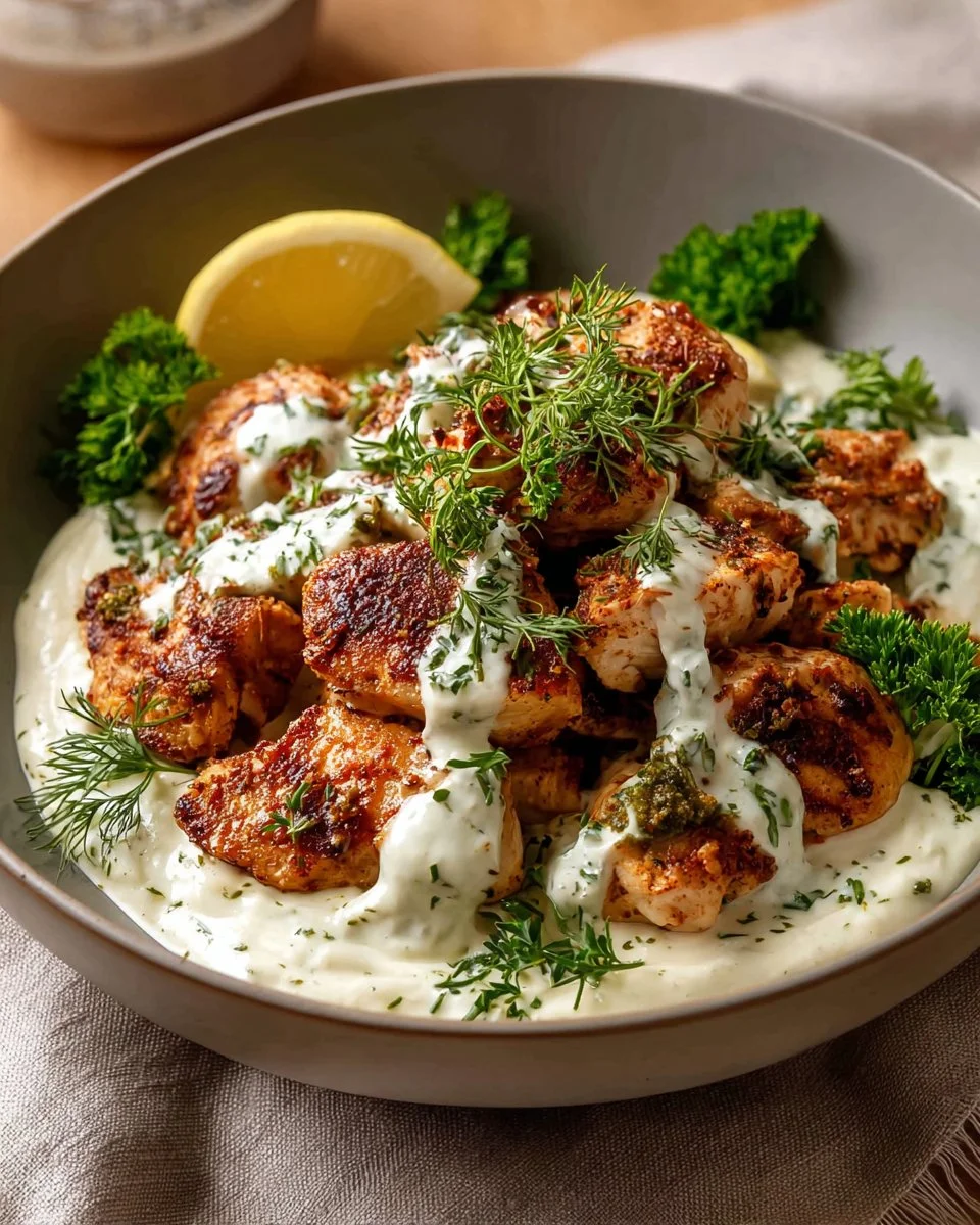 Delicious Lebanese Lemon Garlic Chicken recipe served with sides