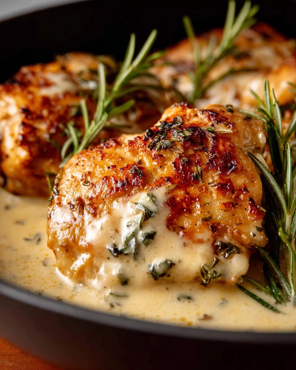 Slow Cooker Creamy Lemon Herb Chicken in a savory sauce with herbs