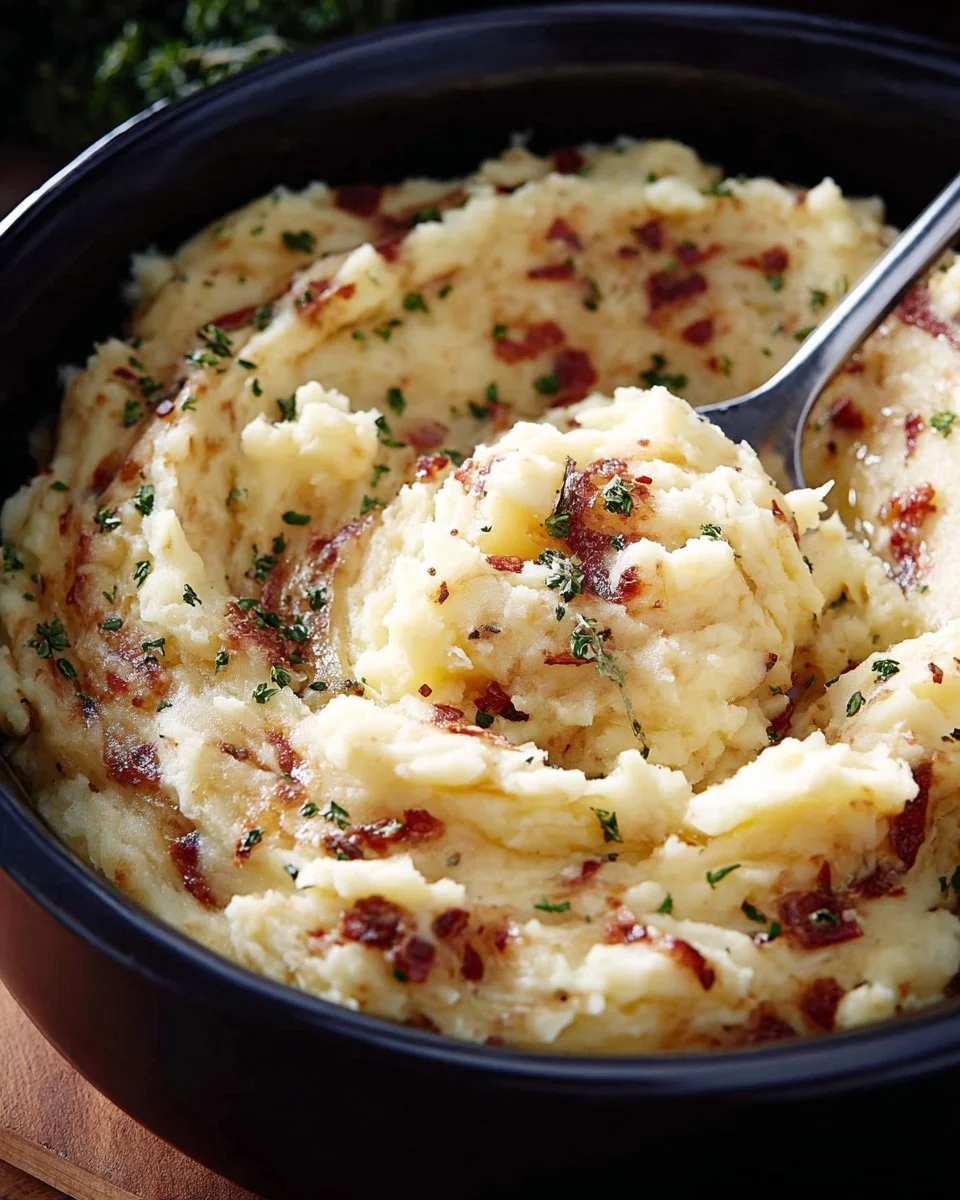 Delicious slow cooker mashed potatoes served in a bowl, perfect for any meal.