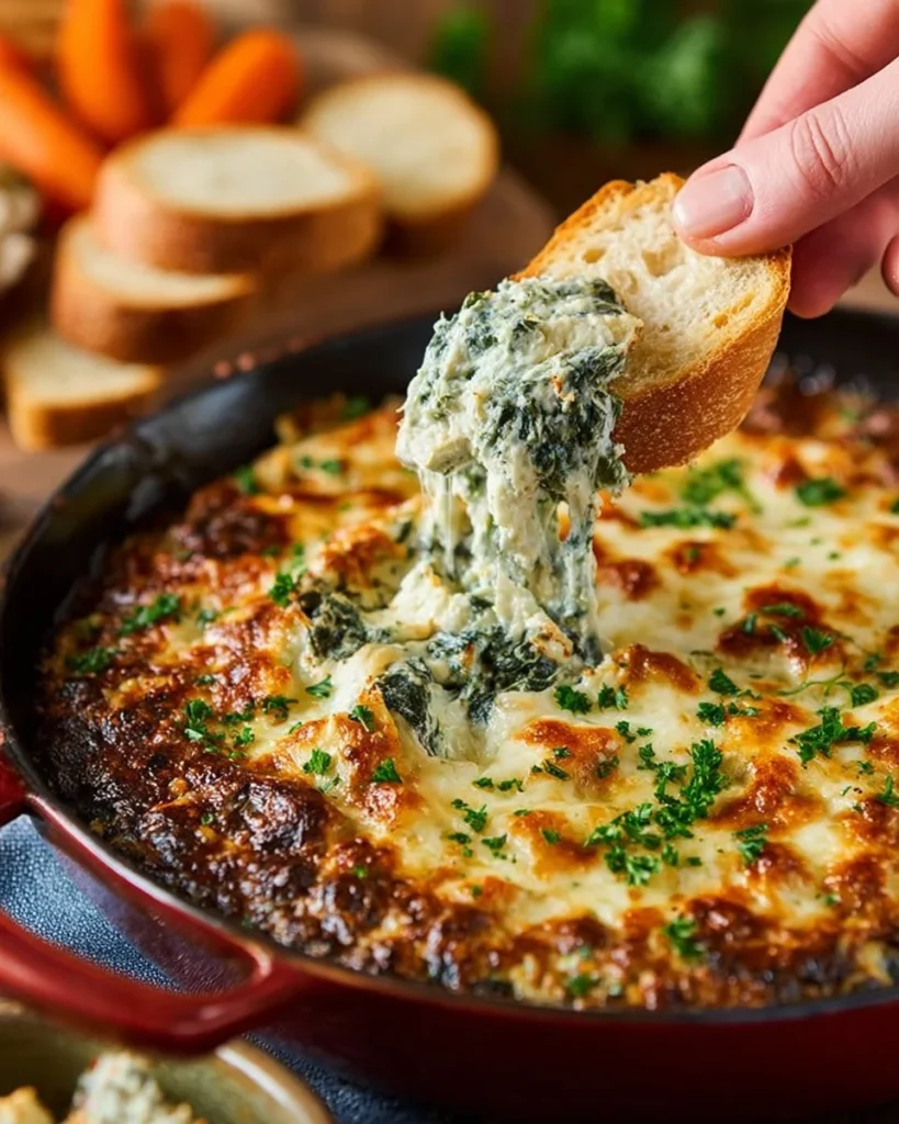 Delicious homemade spinach dip served with crispy crackers