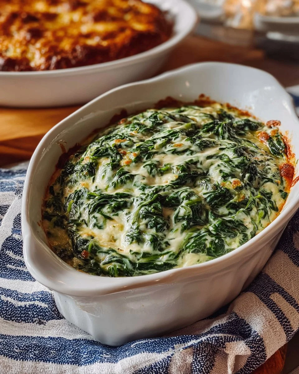 Creamed spinach served alongside a juicy steak at a steakhouse