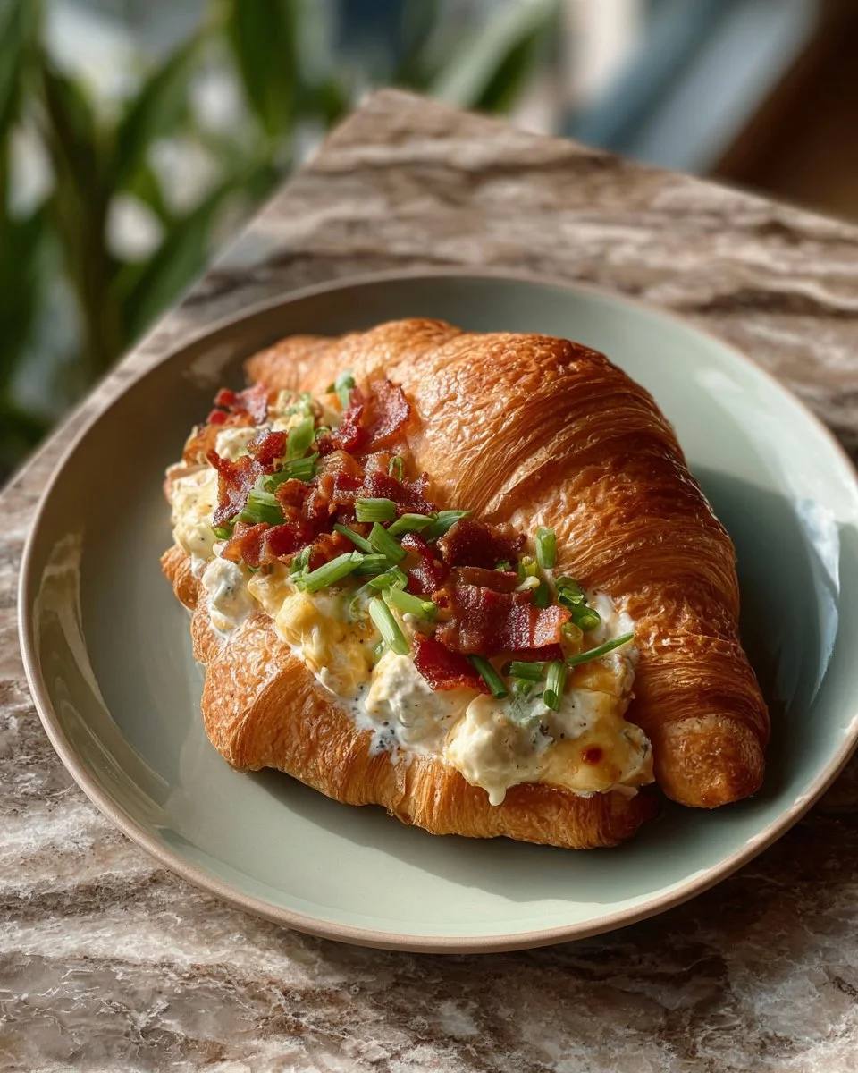 Stuffed breakfast croissants filled with delightful ingredients.