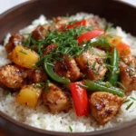 Sweet and Sour Chicken Stir-Fry with colorful vegetables on a plate.