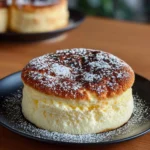 Slice of homemade Japanese cheesecake on a plate