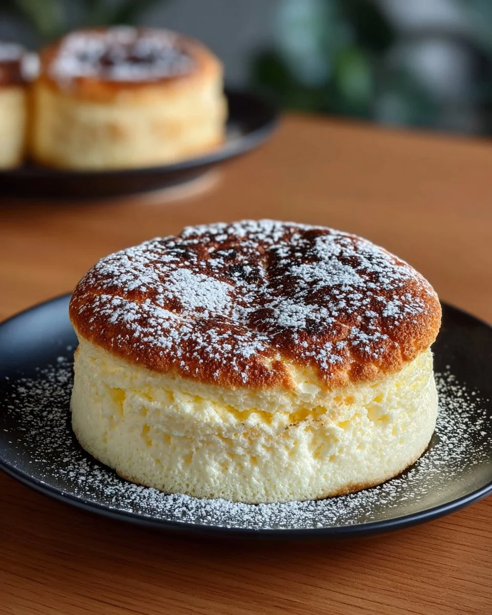 Slice of homemade Japanese cheesecake on a plate