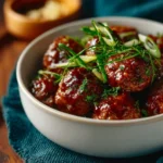 Easiest vegan honey garlic meatballs served on a plate
