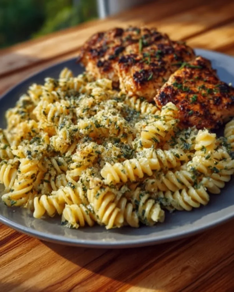 Delicious creamy garlic parmesan chicken pasta served in a bowl.